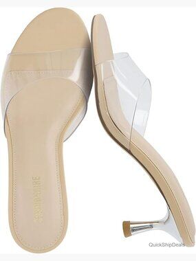 Clear Kitten Heels Mules Low Heeled Dressy Slip-On Shoes Comfortable Cushioned